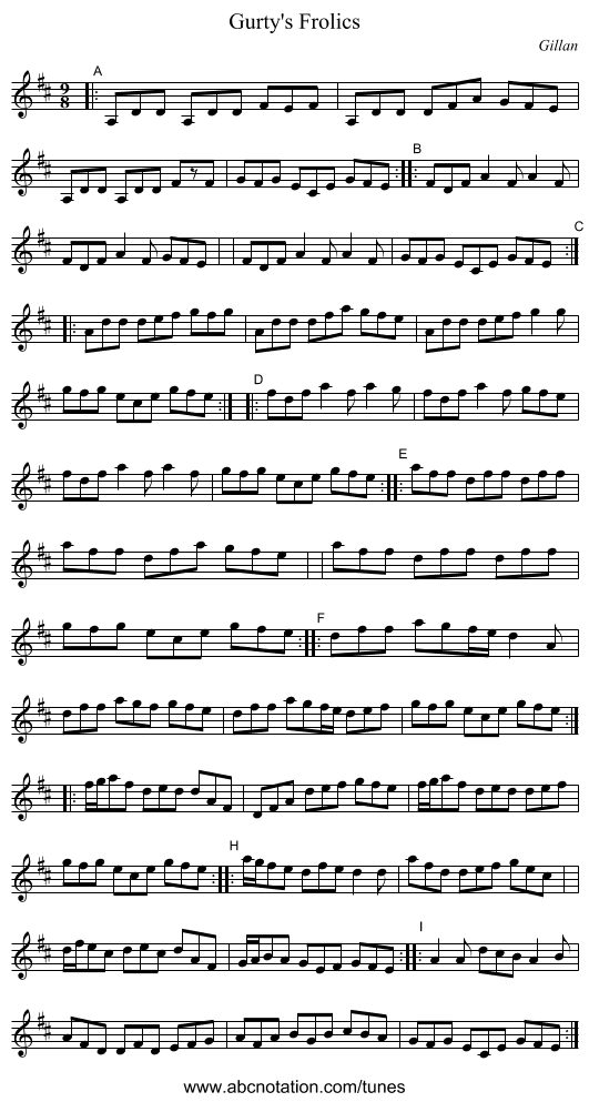 Gurty's Frolics - staff notation