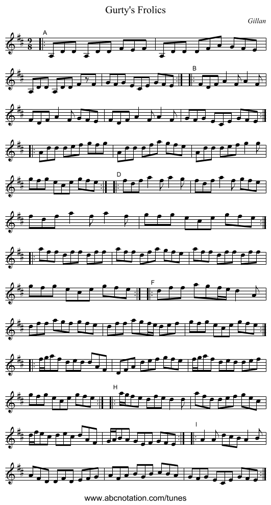 Gurty's Frolics - staff notation