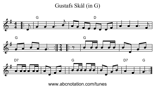 Gustafs Sk&aring;l (in G) - staff notation