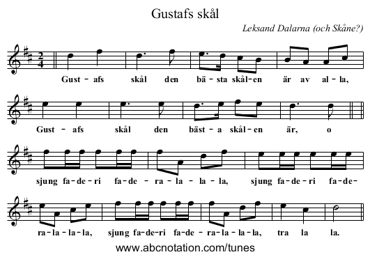 Gustafs skål - staff notation