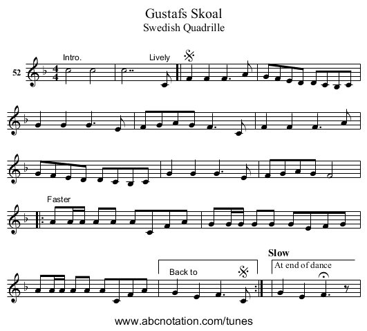 Gustafs Skoal - staff notation