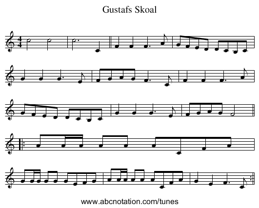 Gustafs Skoal - staff notation