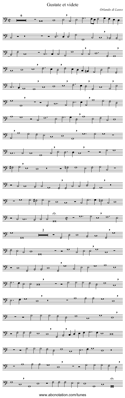 Gustate et videte - staff notation