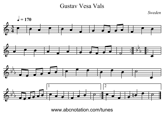Gustav Vesa Vals - staff notation