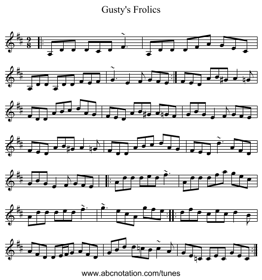 Gusty's Frolics - staff notation