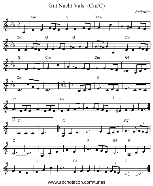 Gut Nacht Vals  (Cm/C) - staff notation