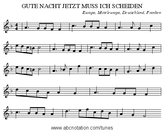 GUTE NACHT JETZT MUSS ICH SCHEIDEN - staff notation
