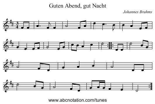 Guten Abend, gut Nacht - staff notation