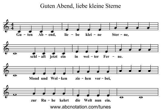 Guten Abend, liebe kleine Sterne - staff notation