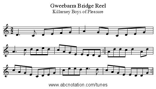 Gweebarra Bridge Reel - staff notation
