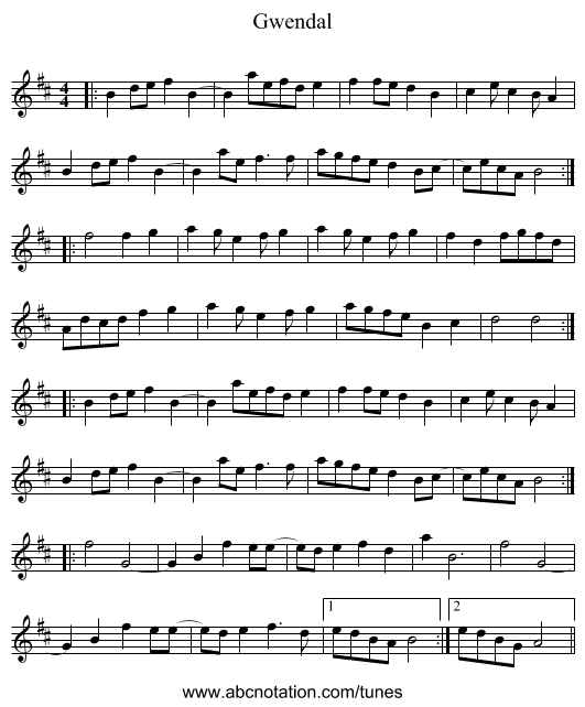 Gwendal - staff notation