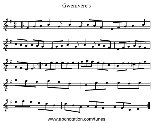 Gwenivere's - staff notation