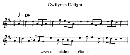 Gwilym's Delight - staff notation