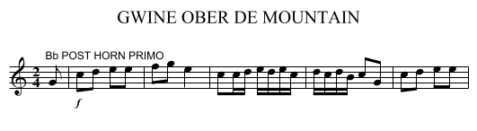 GWINE OBER DE MOUNTAIN - staff notation