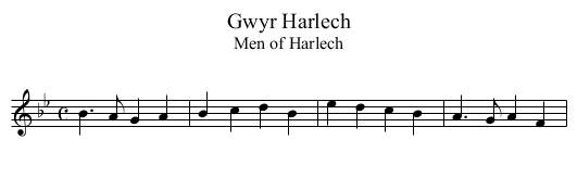 Gwyr Harlech - staff notation