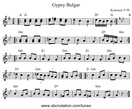 Gypsy Bulgar - staff notation