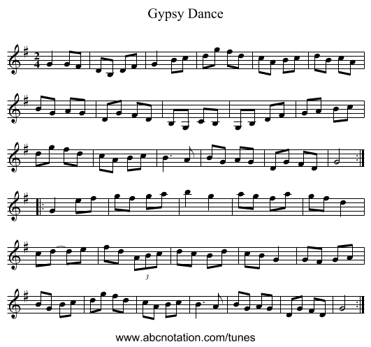 Gypsy Dance - staff notation