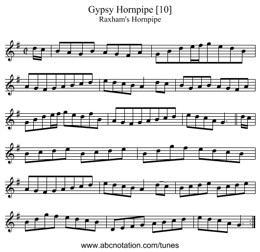 Gypsy Hornpipe [10] - staff notation