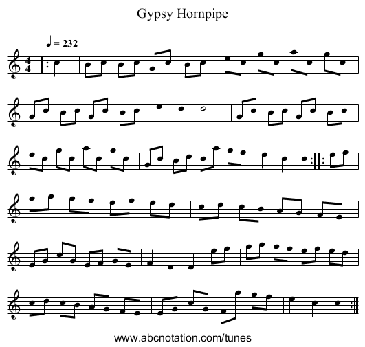 Gypsy Hornpipe - staff notation