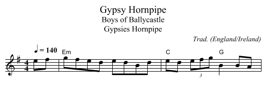 Gypsy Hornpipe - staff notation