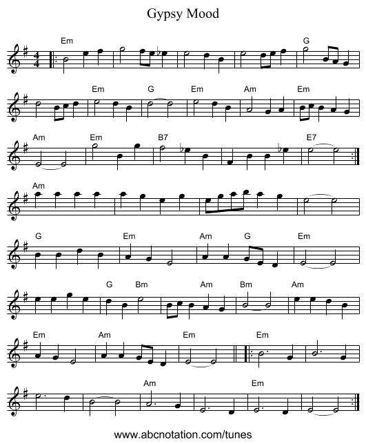 Gypsy Mood - staff notation