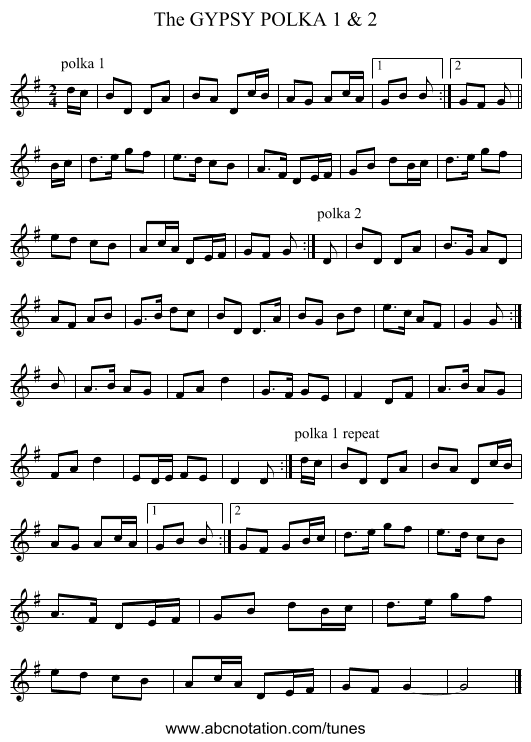 GYPSY POLKA 1 & 2, The - staff notation
