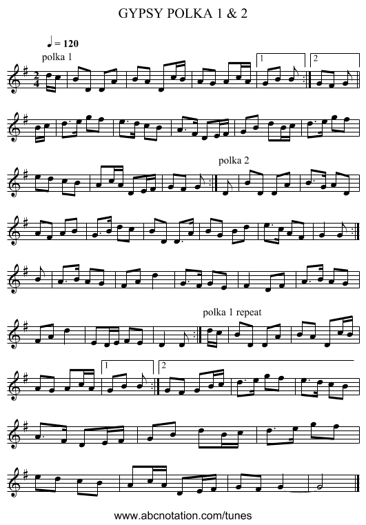 GYPSY POLKA 1 & 2 - staff notation