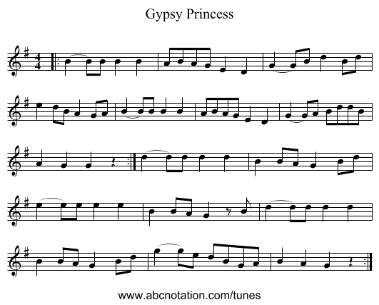 Gypsy Princess - staff notation