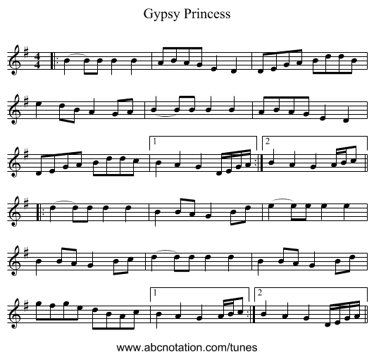 Gypsy Princess - staff notation