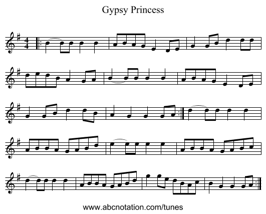 Gypsy Princess - staff notation