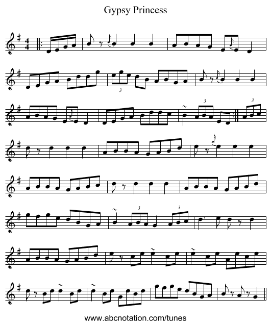 Gypsy Princess - staff notation