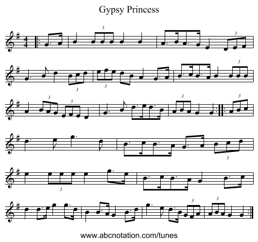 Gypsy Princess - staff notation