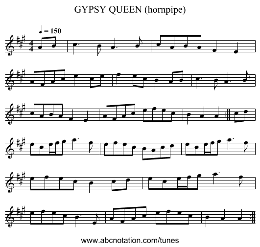 GYPSY QUEEN (hornpipe) - staff notation