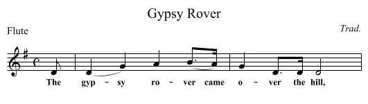 Gypsy Rover - staff notation