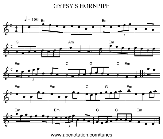 GYPSY'S HORNPIPE - staff notation