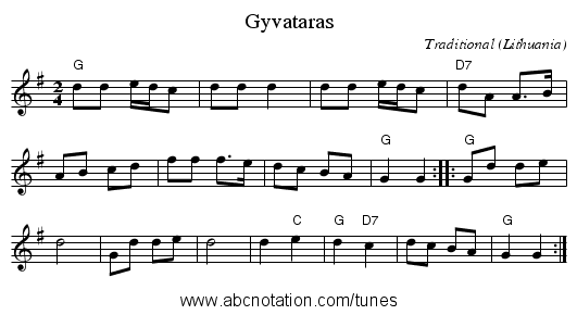 Gyvataras - staff notation