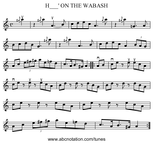 H___' ON THE WABASH - staff notation