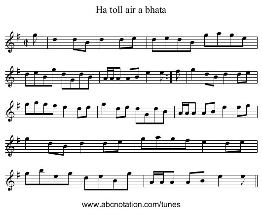 Ha toll air a bhata - staff notation