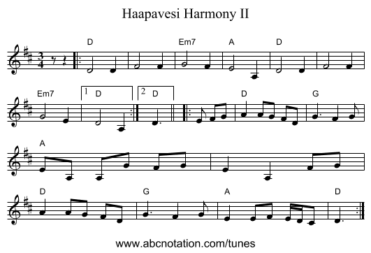 Haapavesi Harmony II - staff notation