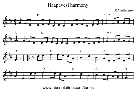 Haapavesi harmony - staff notation