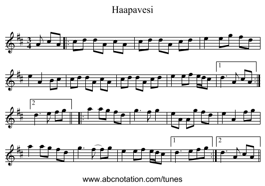 Haapavesi - staff notation