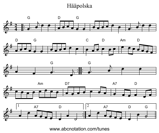 Hääpolska - staff notation