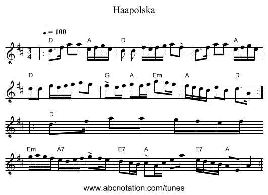 Haapolska - staff notation