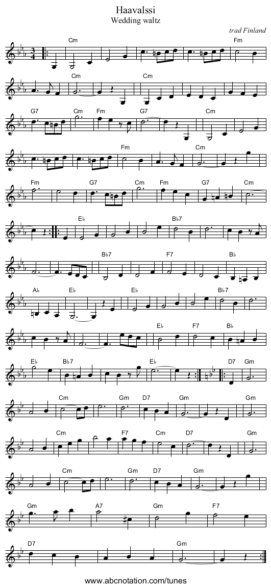 H&auml;&auml;valssi - staff notation
