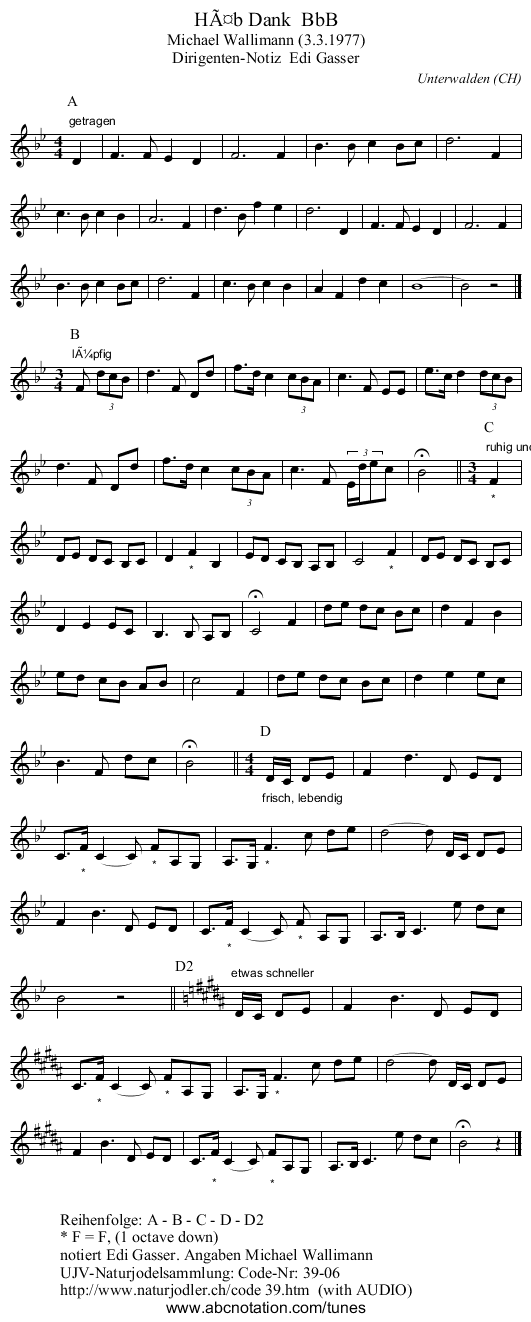 HÃ¤b Dank  BbB - staff notation