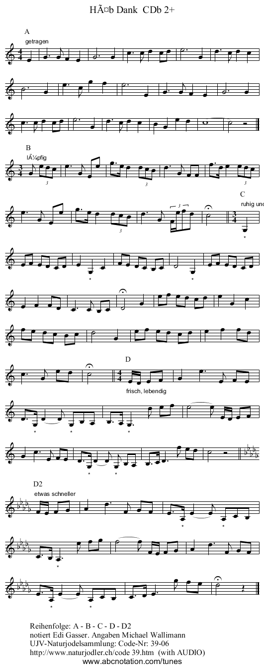 Häb Dank CDb 2+ - staff notation