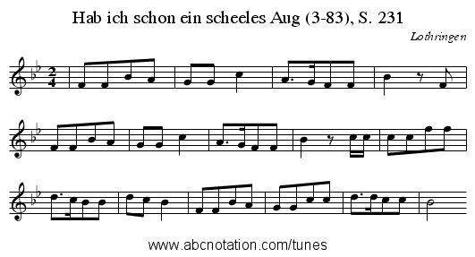 Hab ich schon ein scheeles Aug (3-83), S. 231 - staff notation