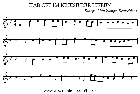 HAB OFT IM KREISE DER LIEBEN - staff notation