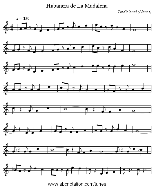 Habanera de La Madalena - staff notation