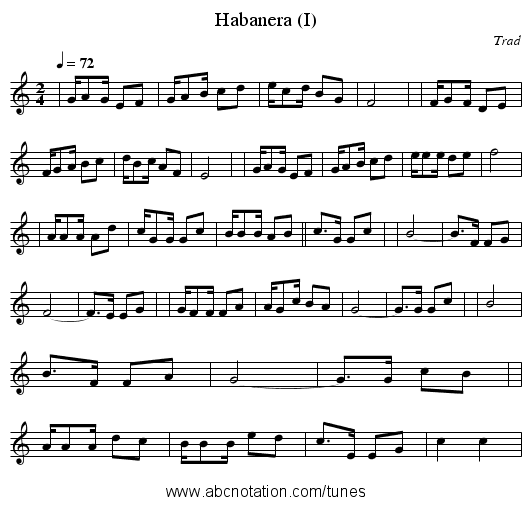 Habanera (I) - staff notation